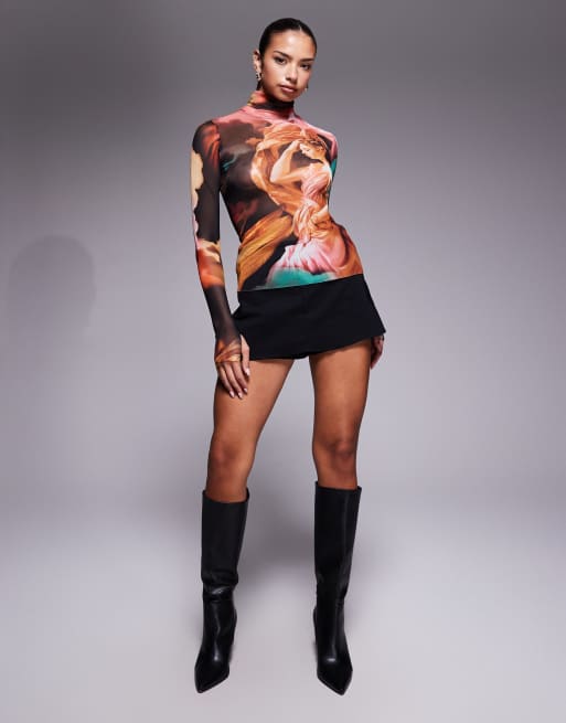 AFRM roll neck long sleeve top in angel print, 4 of 4