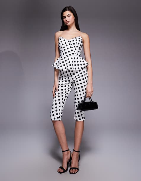 AFRM Ronnie high waisted tailored capri pants in white polka dot (part of a set) - view 1