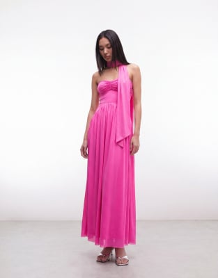 AFRM Rori detachable scarf sculpted waist strapless maxi dress in pink