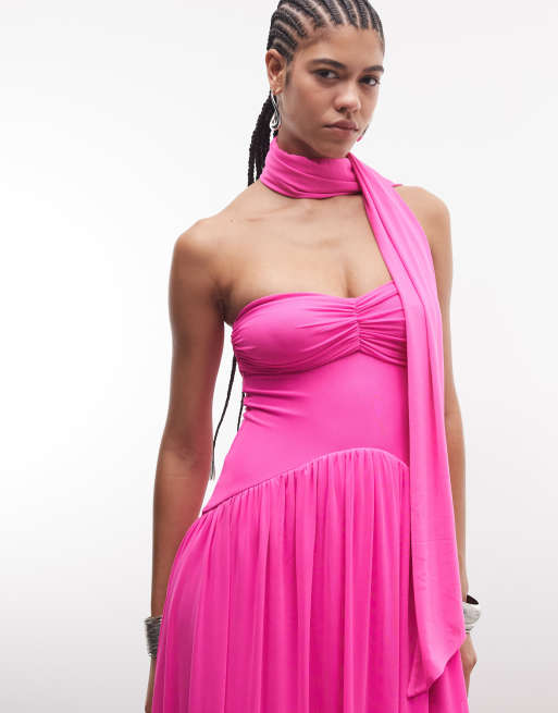 AFRM Rori detachable scarf sculpted waist strapless maxi dress in pink |  ASOS
