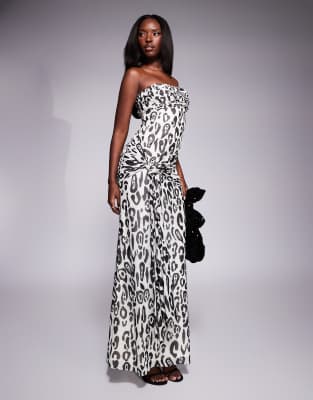 Rosalie bardo maxi dress with knot detail in leopard print-Multi