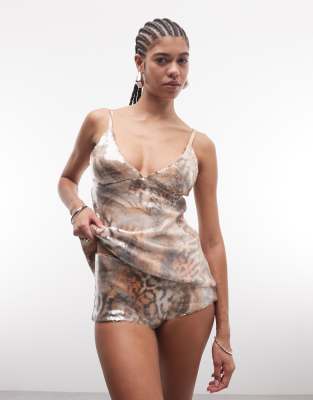 Afrm Rose Sequined Mesh Micro Shorts In Brown