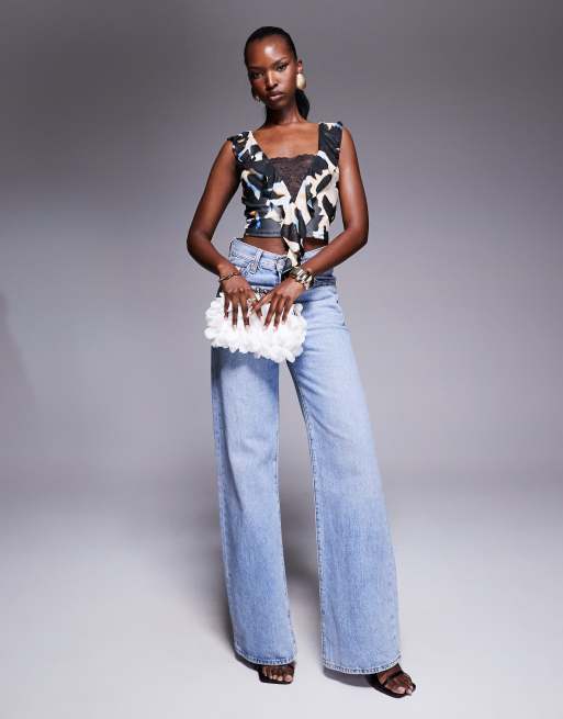 AFRM ruffle drape lace trim top in shadow flower, 4 of 4