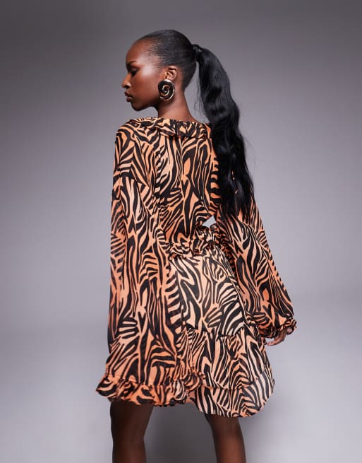AFRM ruffle sleeve crop top in ombre zebra - part of a set, 2 of 4