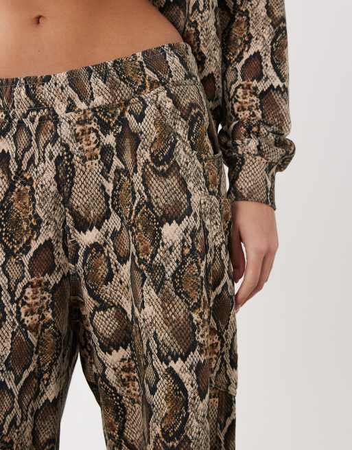 AFRM Ryan cotton barrel tracksuit bottoms co-ord in sand snake print, 3 of 5