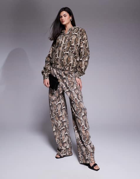 AFRM Ryan cotton barrel tracksuit bottoms in sand snake print (part of a set) - view 1