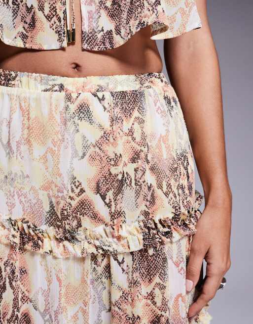 AFRM Sabina tiered maxi skirt co-ord with built in shorts in snake print