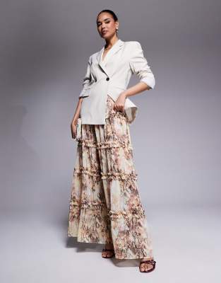 Sabina tiered maxi skirt with built-in shorts in snake print - part of a set-Multi