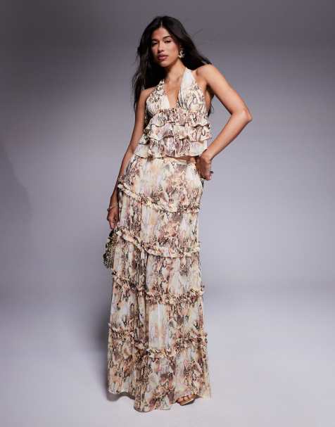 AFRM Sabina tiered maxi skirt with built-in shorts in snake print - part of a set - view 1