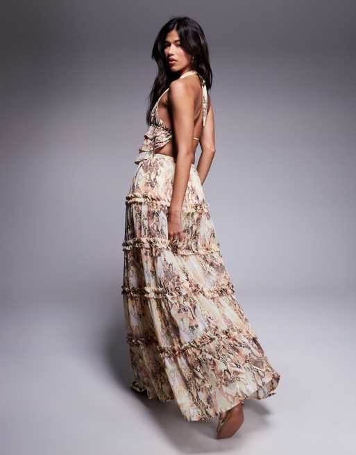 AFRM Sabina tiered maxi skirt with built-in shorts in snake print - part of  a set | ASOS