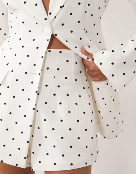 AFRM Saskia high waisted mini shorts in white polka dot print - part of a set - view 1