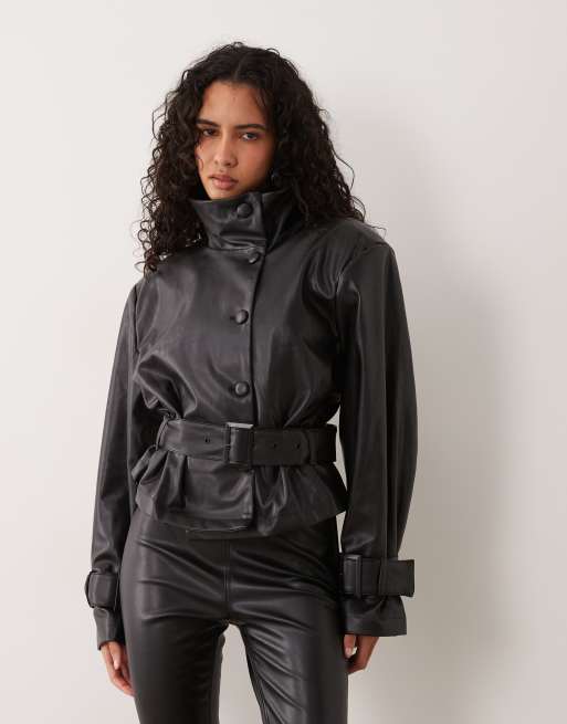 AFRM faux leather belted bomber jacket and capri pants set in black, 3 of 3