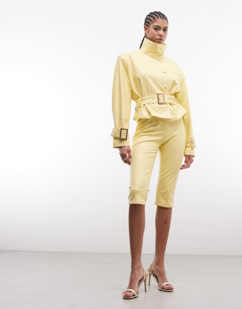 AFRM Scarlette peplum belt detail funnel neck jacket in lemon - part of a set - view 1