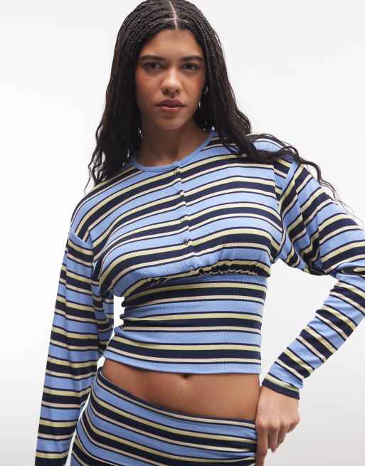 AFRM - Selma - Cardigan in maglia a coste blu a righe in coordinato, 2 di 4