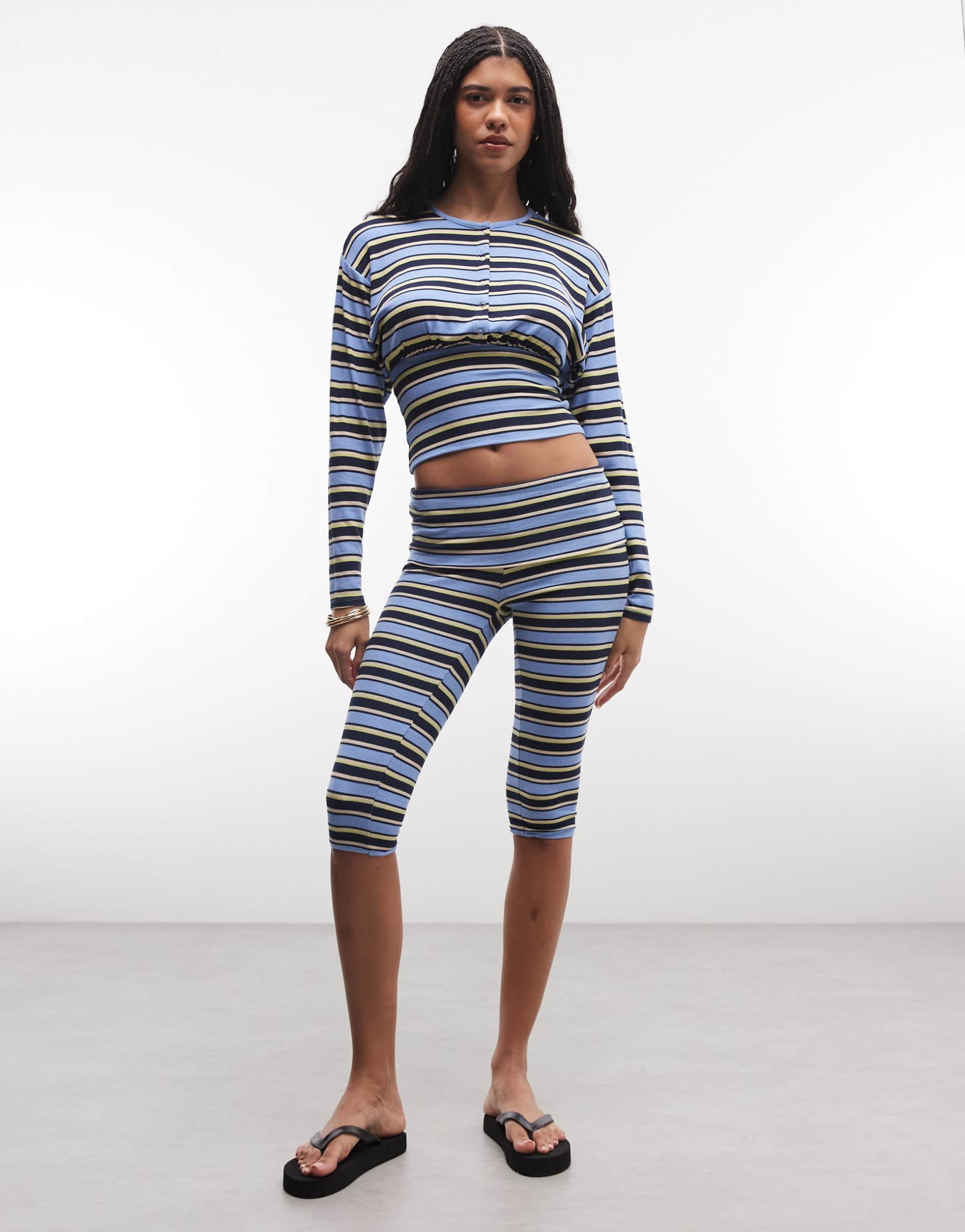 afrm selma ribbed knit cardigan blue stripe -set