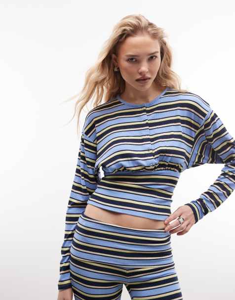 AFRM Selma ribbed knit cardigan co-ord blue stripe - view 1