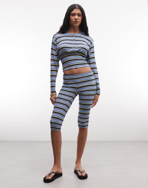 AFRM Selma ribbed knit cardigan co-ord blue stripe