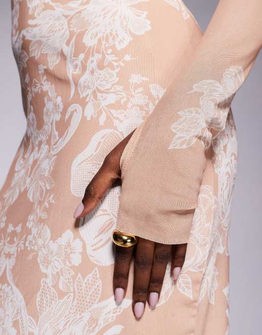 AFRM Shailene high neck mesh midi dress in almond ombre, 2 of 4