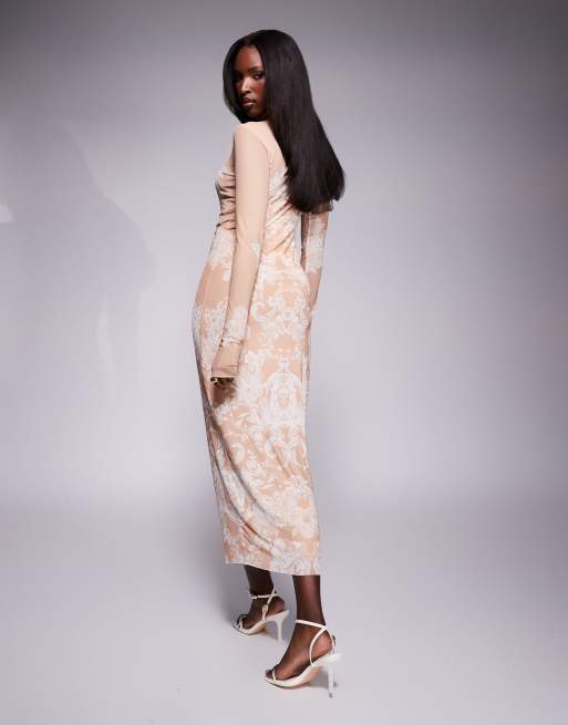 AFRM Shailene high neck mesh midi dress in almond ombre, 4 of 4