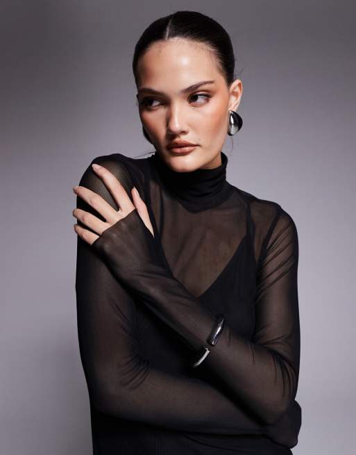 AFRM Shailene high neck mesh midi dress in black | ASOS