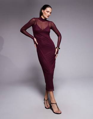 AFRM AFRM Shailene high neck mesh midi dress in fig-Purple