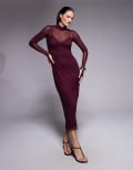 [AFRM] AFRM Shailene high neck mesh midi dress in fig-Purple M Fig
