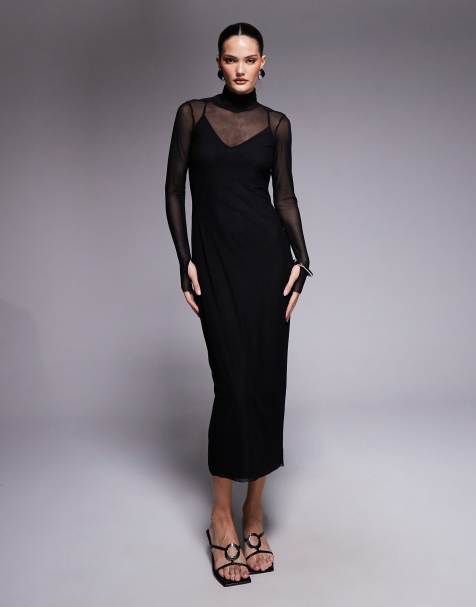 AFRM – Shailene – Hochgeschlossenes Netzstoff-Midikleid in Schwarz - view 1