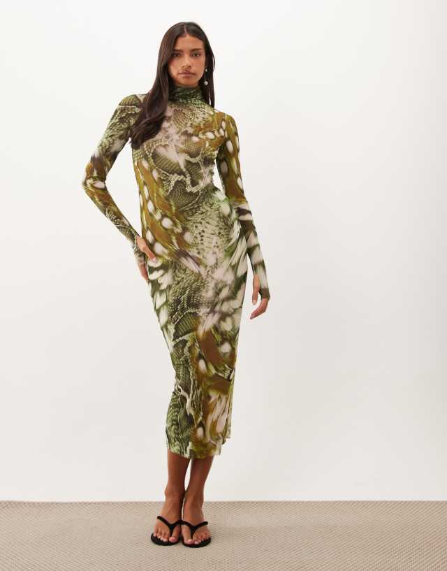 bodycon snake print dress AFRM Shailene mesh high neck midi in green Size:9-9,5 US / 40 If falling in love Meadow & Forest Photoshoot Dresses Bodycon maxi dress 18% spandex * Fabric