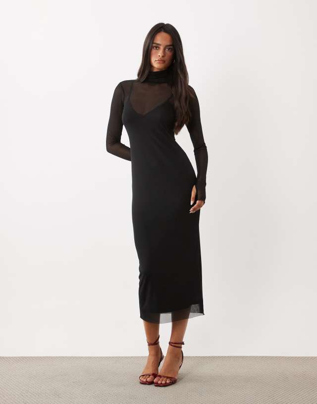 black turtleneck bodycon midi dress AFRM Shailene mesh cami lining in 92 cm WAIST 26 Related:Tillie Maxi Dress Marlo Hampton's Wears Roberto Color:Chocolate Splice
