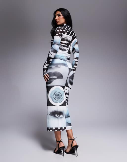 AFRM Shailene mock neck midi dress with detachable lining in mono pop art , 2 of 4