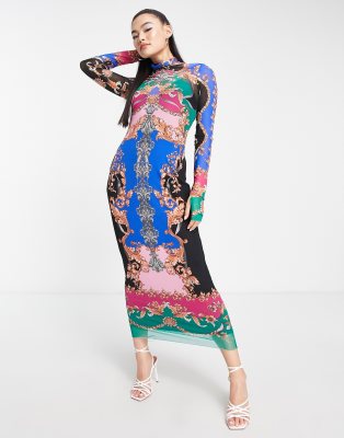 AFRM - Shailene - Robe mi-longue en tulle à col roulé et manches longues - Multicolore