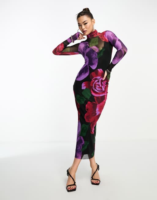 AFRM - Shailene - Robe mi-longue en tulle à imprimé fleurs oversize et doublure style nuisette