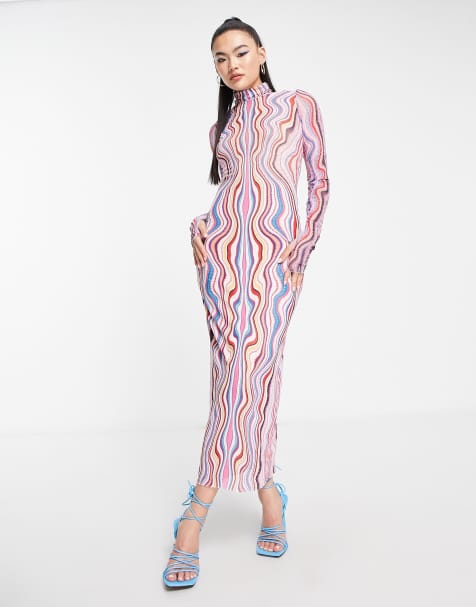 AFRM Shailene turtleneck long sleeve mesh midi dress in swirl print - view 1