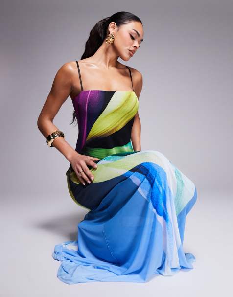 AFRM – Shea – Maxikleid aus Netzstoff mit Body in Schwarz mit Lotusprint - view 1