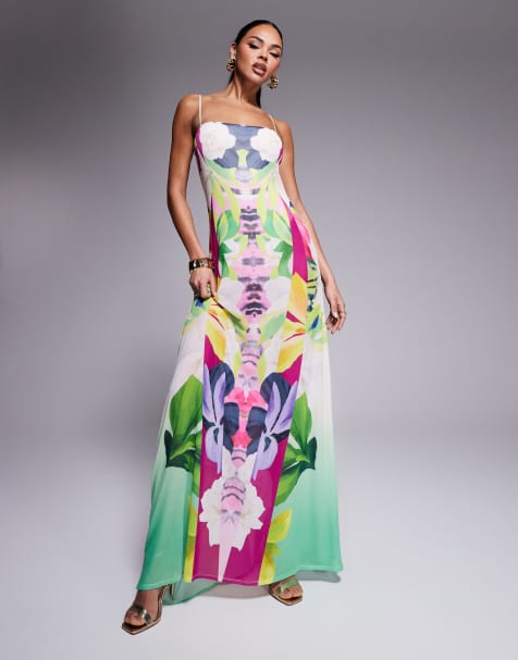 AFRM Shea mesh maxi dress with bodysuit in tropical print - view 1
