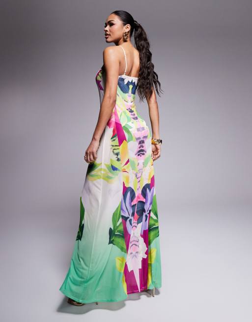 AFRM Shea mesh maxi dress with bodysuit in tropical print