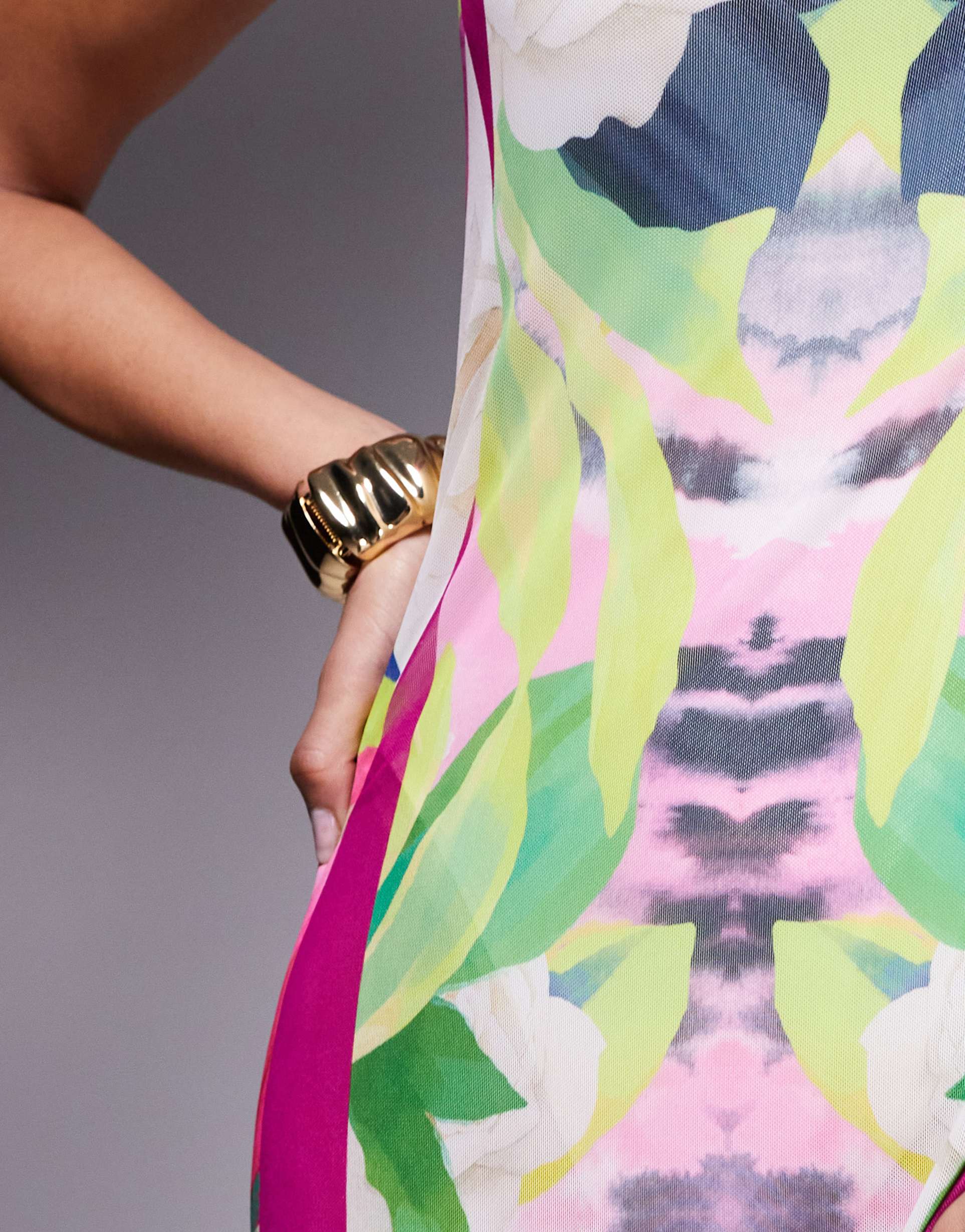 afrm shea mesh maxi dress with bodysuit in tropical print