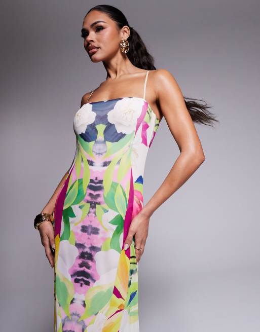 AFRM Shea mesh maxi dress with bodysuit in tropical print
