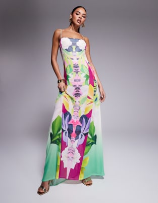 AFRM - Shea - Robe longue en tulle avec body - Imprimé tropical-Multicolore