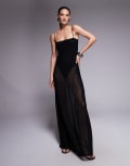 [AFRM] AFRM Shea sheer mesh bodysuit maxi dress in black XS Black