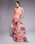 [AFRM] AFRM Shea sheer mesh bodysuit maxi dress in peach roses-Pink S Peach Roses
