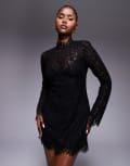 [AFRM] AFRM sheer long sleeve lace mini dress in black XS Black
