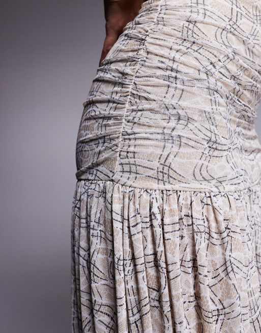 AFRM sheer pleated maxi skirt with drop waist co-ord in cream, 5 of 5