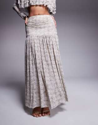 Afrm Sheer Pleated Maxi Skirt With Drop Waist