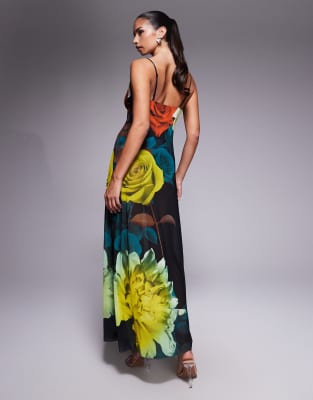 Afrm Sheer Plunge Neck Maxi Dress With Built In Multi