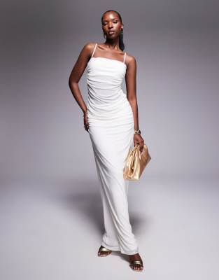 Afrm Sheer Waist Power Mesh Ruched Midaxi Dress