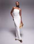 [AFRM] AFRM sheer waist power mesh ruched midaxi dress in white XS Gardenia