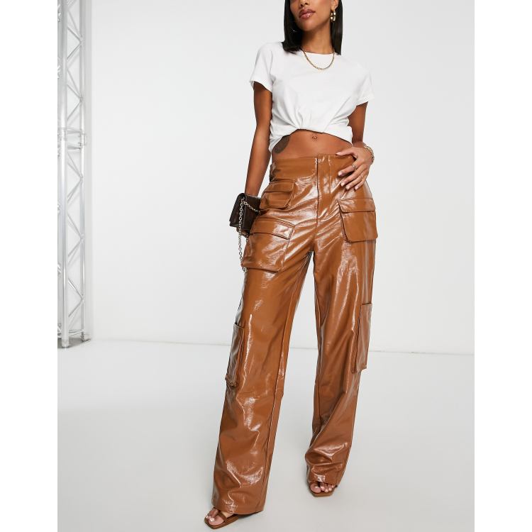 AFRM Sigmund faux leather cargo pants in tan