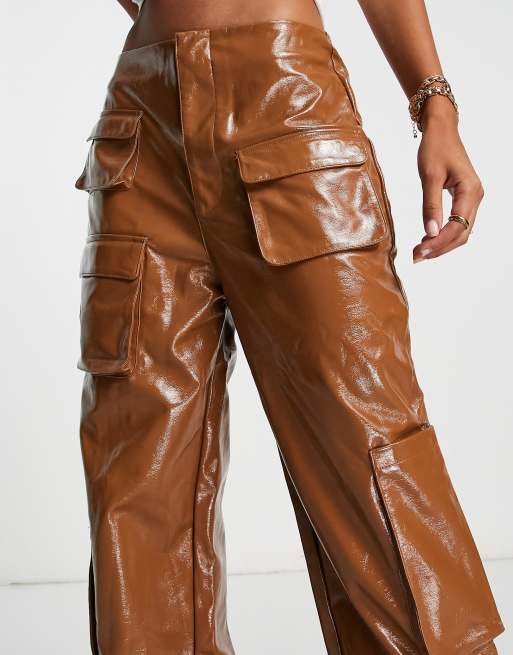 AFRM Sigmund faux leather cargo pants in tan ASOS