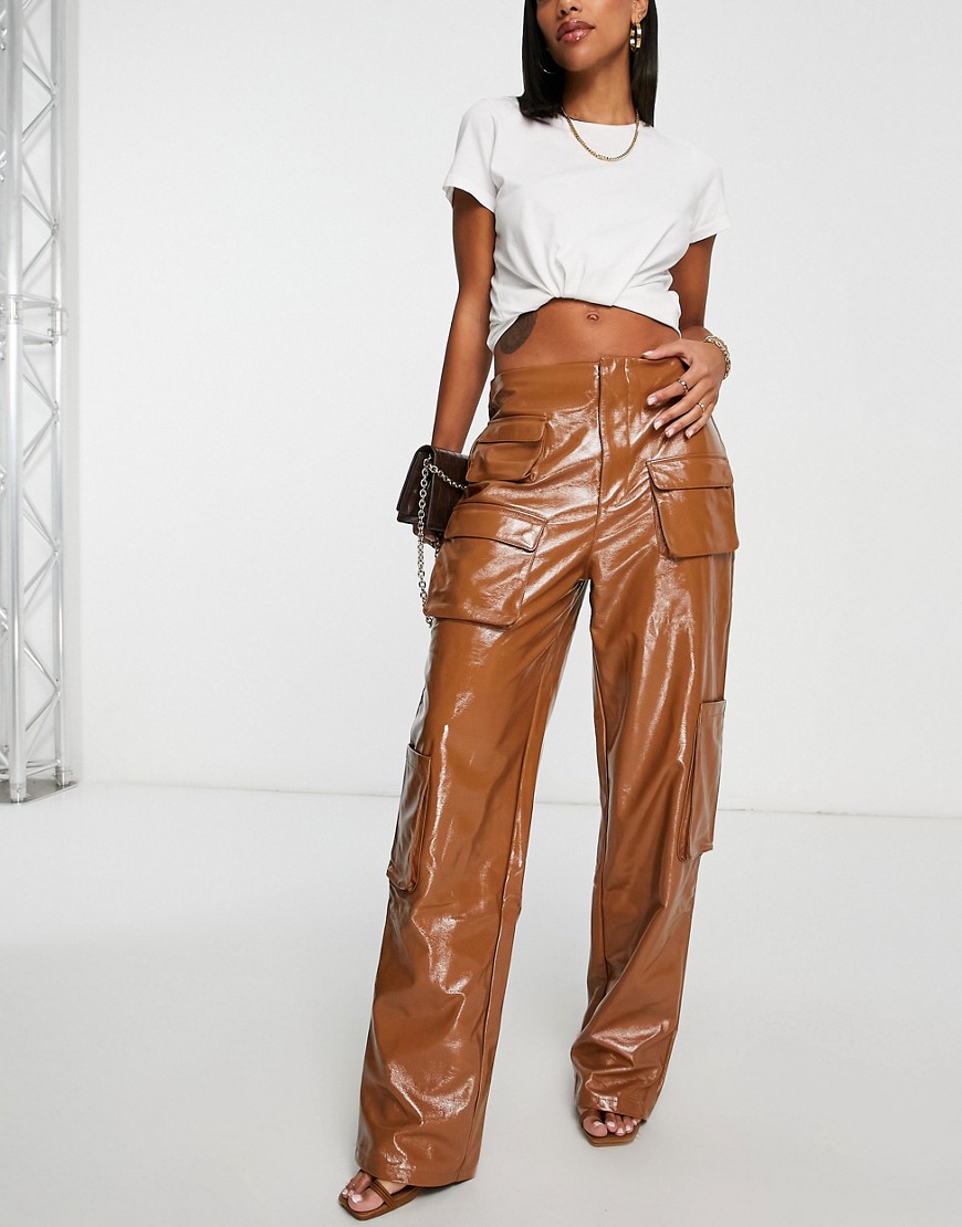 AFRM Sigmund faux leather cargo trousers in tan-Brown